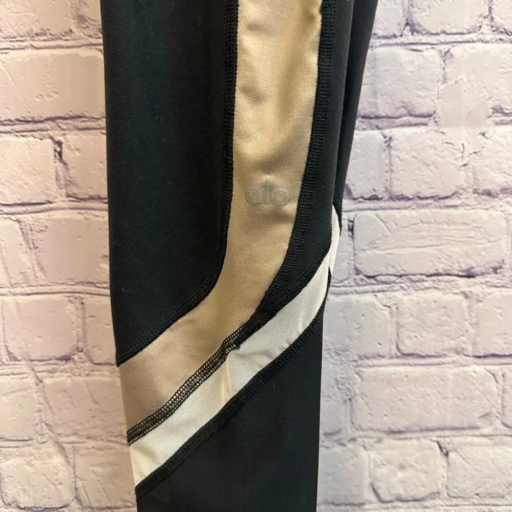 Alo Yoga Elevate Leggings Black Tan High Waisted Women's Small